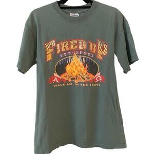 Vintage 90s Fired Up for Jesus Walking in the Light Bonfire Shirt Adult Medium